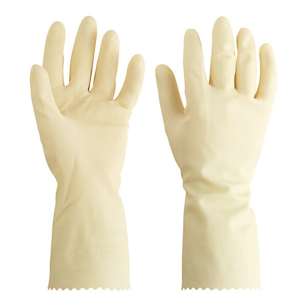 A pair of Cordova natural latex rubber gloves.