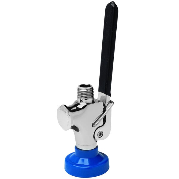 A close-up of a silver and blue Fisher Ultra Spray Valve with a blue handle.