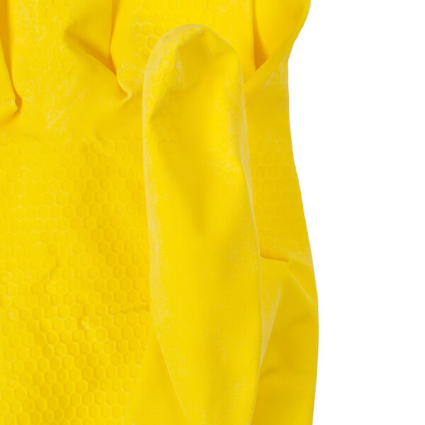 Yellow Embossed Unsupported Latex Gloves with Cotton Flock Lining
