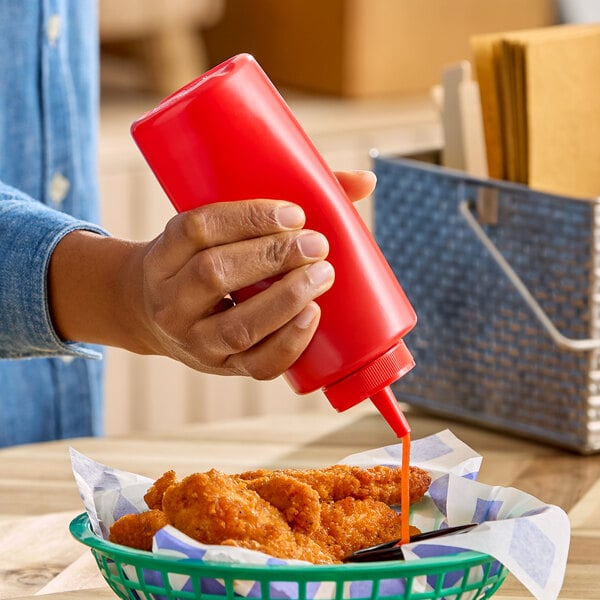 Choice 12 oz. Red Squeeze Bottle - 6/Pack