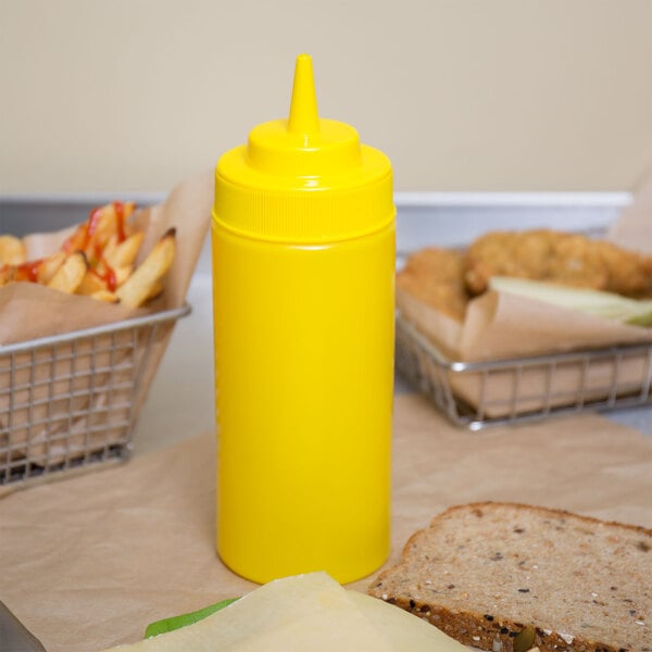 Choice 16 oz. Yellow Wide Mouth Squeeze Bottle - 6/Pack