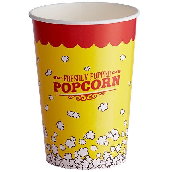 Yellow Popcorn cups Popcorn supplies tubs 46oz qty of 50