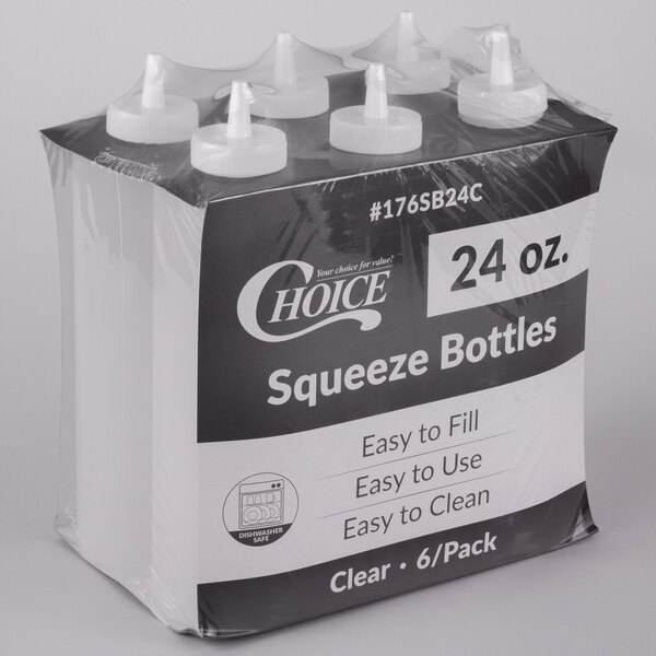 Choice 24 oz. Clear Squeeze Bottle 6/Pack