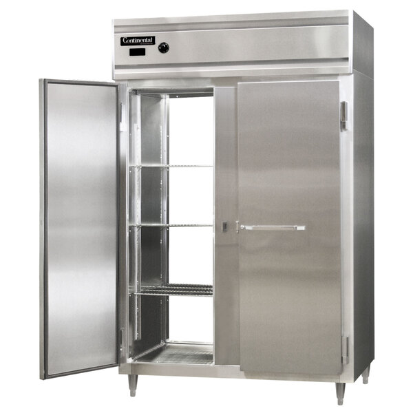 A stainless steel Continental holding cabinet with a solid door.