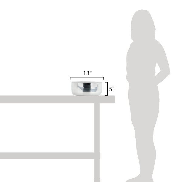 A woman using a Choice Deluxe Round Soup Chafer Water Pan on a table in a home kitchen.