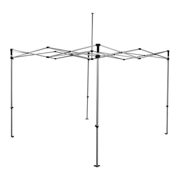 A red Caravan Canopy Alumashade metal canopy with multiple poles.