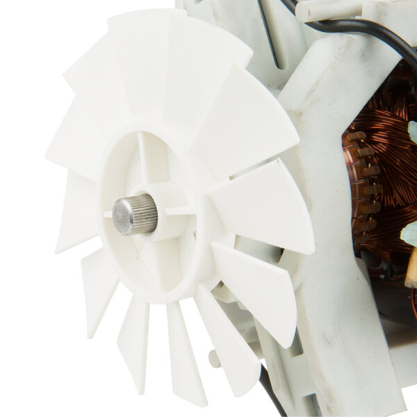 A white plastic fan with a metal rod for an AvaMix motor.