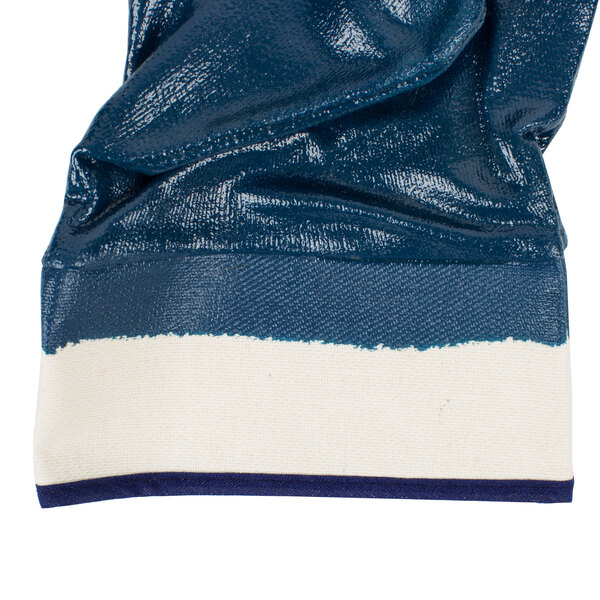 A blue fabric with white stripe.