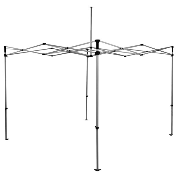 A blue Caravan Canopy Aluma with metal poles on it.