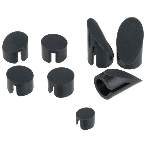 A set of black plastic AvaMix screw hole covers.