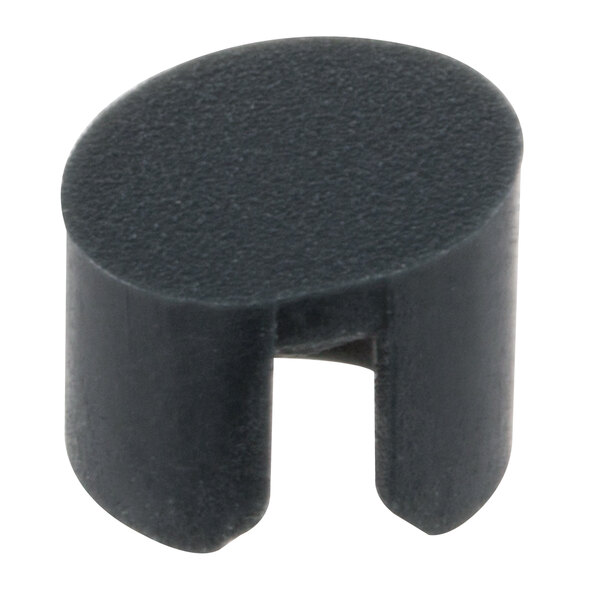 A black plastic object with a hole.