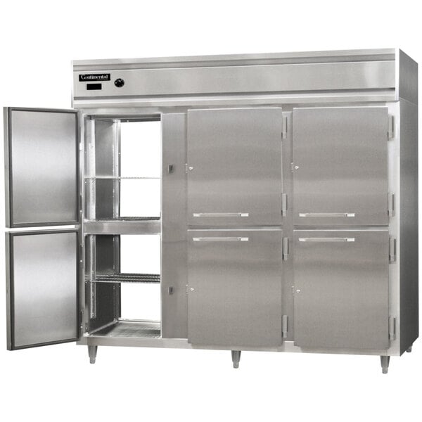 A large stainless steel Continental holding cabinet with three doors.