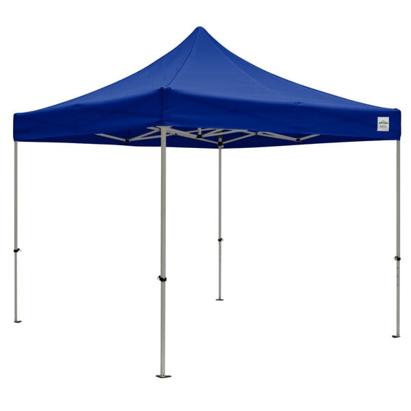 A blue Caravan Canopy tent with poles.