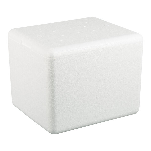 A white polystyrene insulated shipping box with a fitted lid.