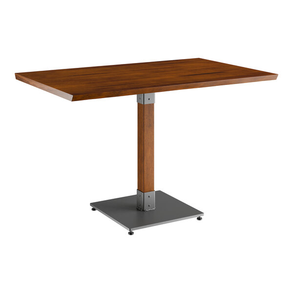 Lancaster Table & Seating Industrial 30" x 48" Solid Wood Live Edge Table with Rustic Walnut Finish