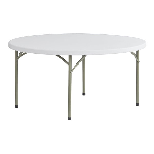 Lancaster Table & Seating 60" Round Heavy-Duty Granite White Plastic Folding Table with Sage Gray Legs
