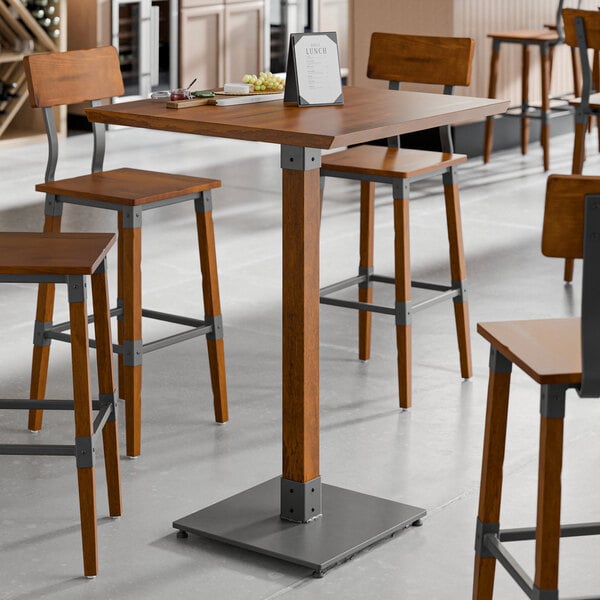 Lancaster Table & Seating Industrial 30" x 30" Solid Wood Live Edge Bar Height Table with Rustic Walnut Finish