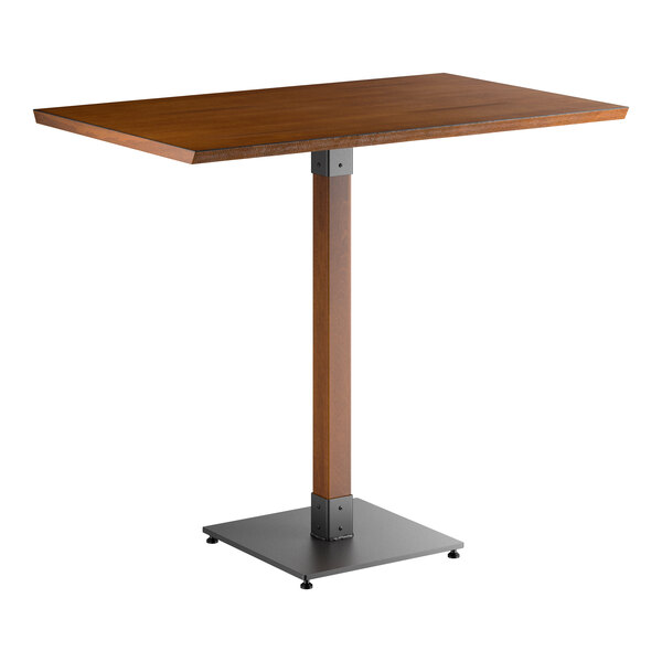 Lancaster Table & Seating Industrial 30" x 48" Rectangular Solid Wood Live Edge Bar Height Table with Rustic Walnut Finish