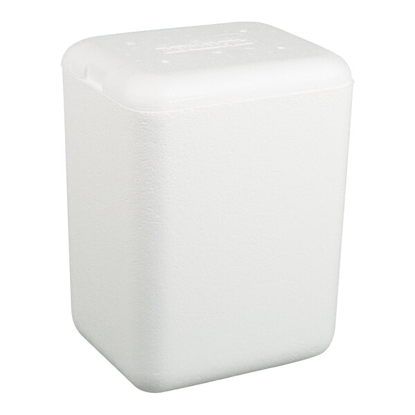A white polystyrene insulated shipping box with a removable lid.
