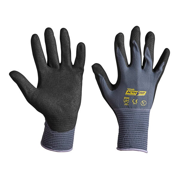 A pair of black and gray Cordova ActivGrip Advance gloves with black palm coating over a gray nylon.