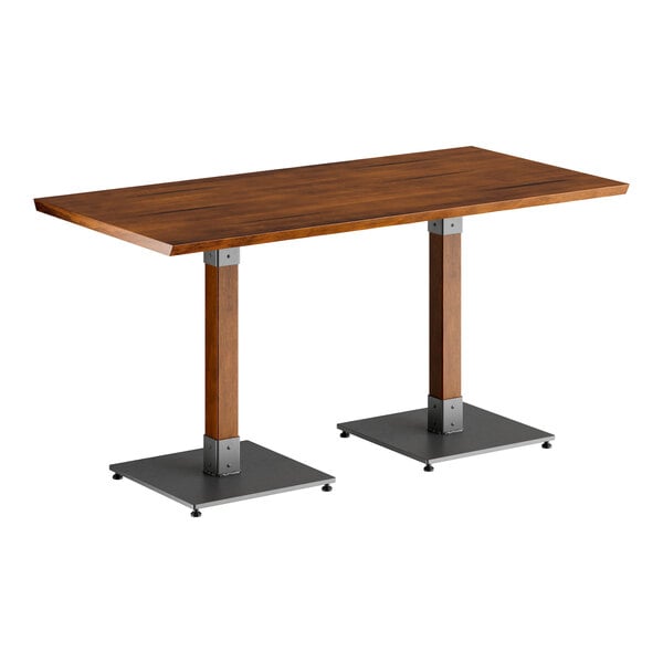 Lancaster Table & Seating Industrial 30" x 60" Solid Wood Live Edge Table with Rustic Walnut Finish