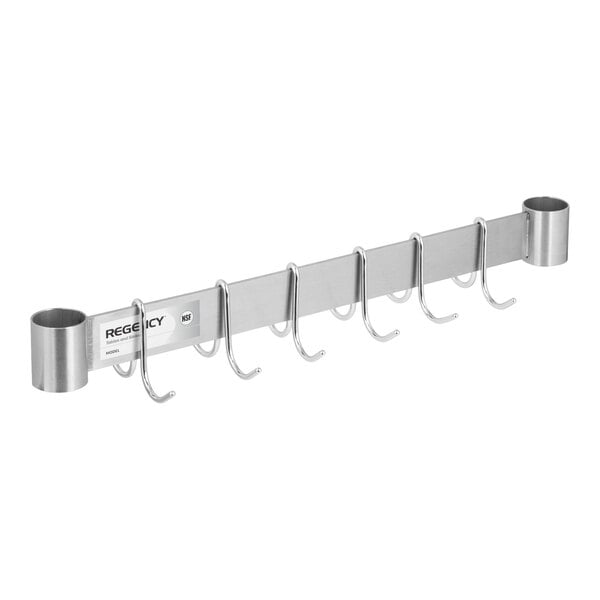 Regency 24" Stainless Steel Leg Mounted Pot Rack with 6 Double Prong Hooks For 30" Deep Tables