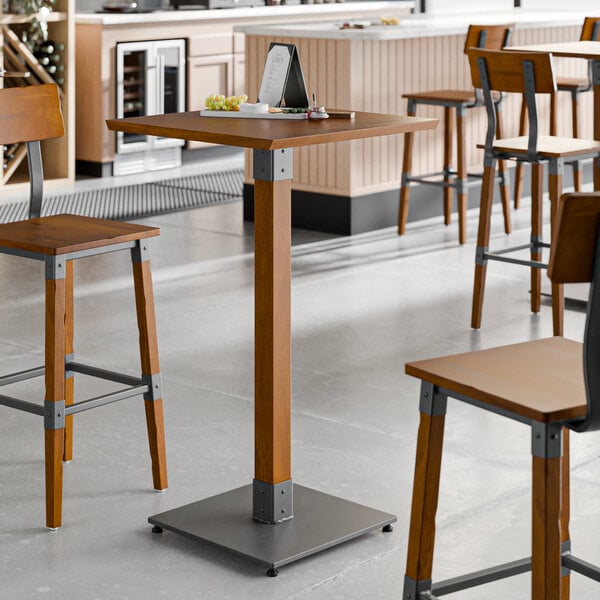 Lancaster Table & Seating Industrial 24" x 24" Solid Wood Live Edge Bar Height Table with Rustic Walnut Finish