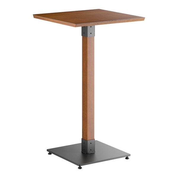 Lancaster Table & Seating Industrial 24" Square Solid Wood Live Edge Bar Height Table with Rustic Walnut Finish