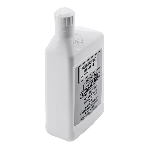 A white plastic bottle of VacMaster Vacuum Packaging Machine Oil with a label.