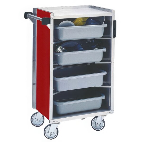 Lakeside 890RD Medium-Duty Stainless Steel Enclosed Bussing Cart with Ledge Rods and Red Finish - 17 5/8" x 27 3/4" x 42 7/8"