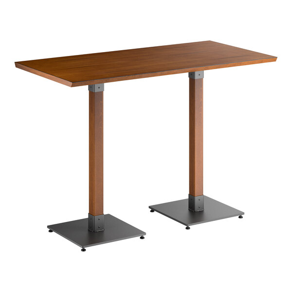 Lancaster Table & Seating Industrial 30" x 60" Rectangular Solid Wood Live Edge Bar Height Table with Rustic Walnut Finish