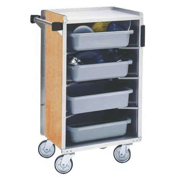 Lakeside 890LM Medium-Duty Stainless Steel Enclosed Bussing Cart with Ledge Rods and Light Maple Finish - 17 5/8" x 27 3/4" x 42 7/8"