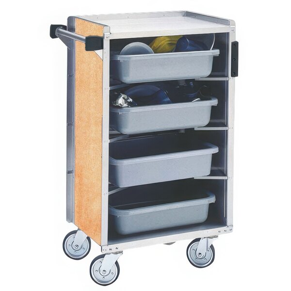 Lakeside 890HRM Medium-Duty Stainless Steel Enclosed Bussing Cart with Ledge Rods and Hard Rock Maple Finish - 17 5/8" x 27 3/4" x 42 7/8"