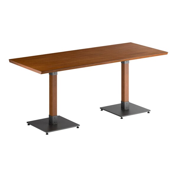 Lancaster Table & Seating Industrial 30" x 72" Rectangular Solid Wood Live Edge Standard Height Table with Rustic Walnut Finish