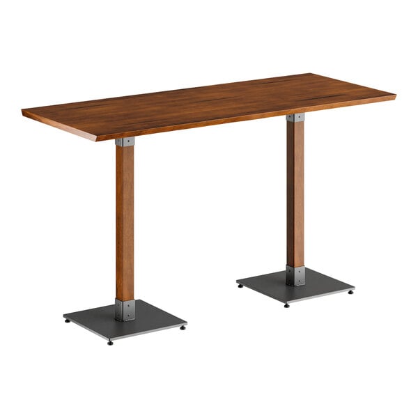 Lancaster Table & Seating Industrial 30" x 72" Solid Wood Live Edge Bar Height Table with Rustic Walnut Finish