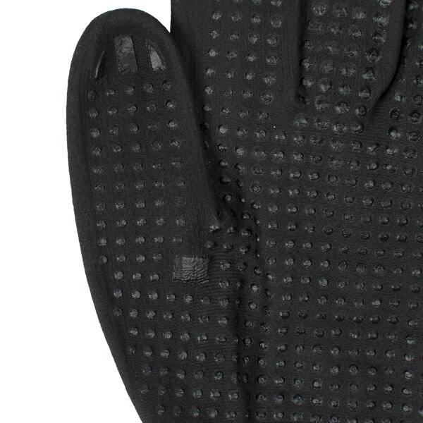 A pair of black Cordova Conquest Max gloves with black nitrile dots on the fingers.