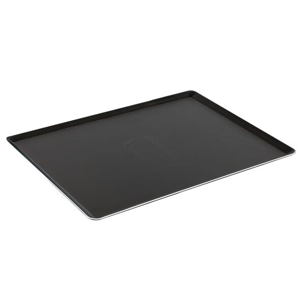 A black rectangular Matfer Bourgeat aluminum sheet pan.