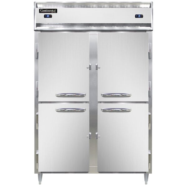 A Continental DL2RFES-SA-HD dual temperature reach-in refrigerator/freezer with a white rectangular object with a black border.