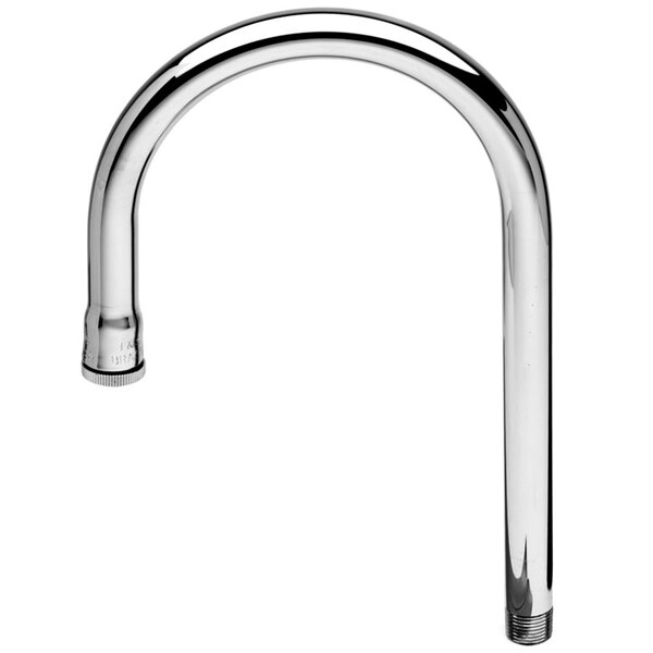 A chrome T&S gooseneck faucet nozzle.