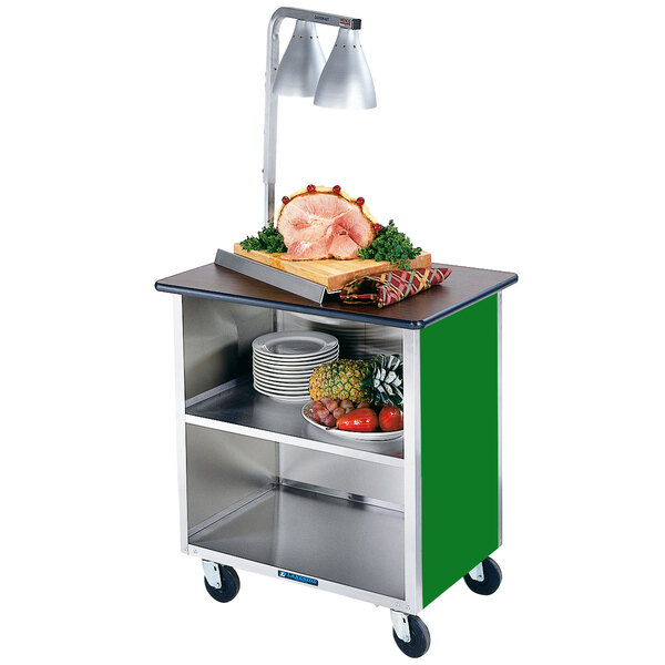 A Lakeside stainless steel utility cart with food on it.