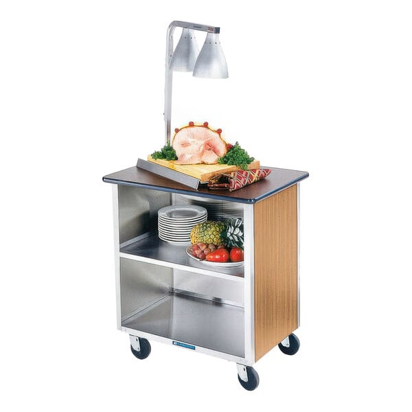 Lakeside 646LM Heavy-Duty Stainless Steel Three Shelf Flat Top Utility Cart with Enclosed Base and Light Maple Finish - 22" x 36" x 36 5/8"