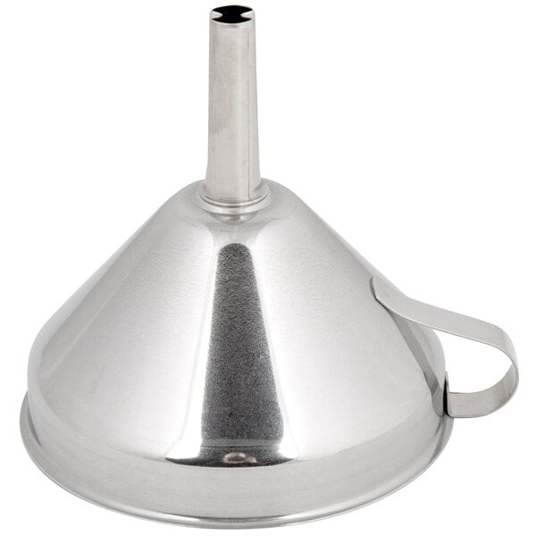 A Matfer Bourgeat stainless steel funnel with a handle.