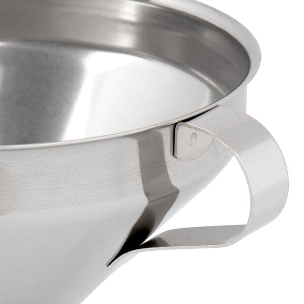 A Matfer Bourgeat stainless steel funnel with a handle and detachable strainer.