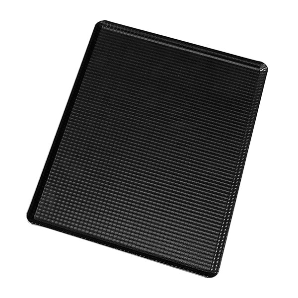A black rectangular Matfer Bourgeat aluminum sheet pan with a textured pattern.