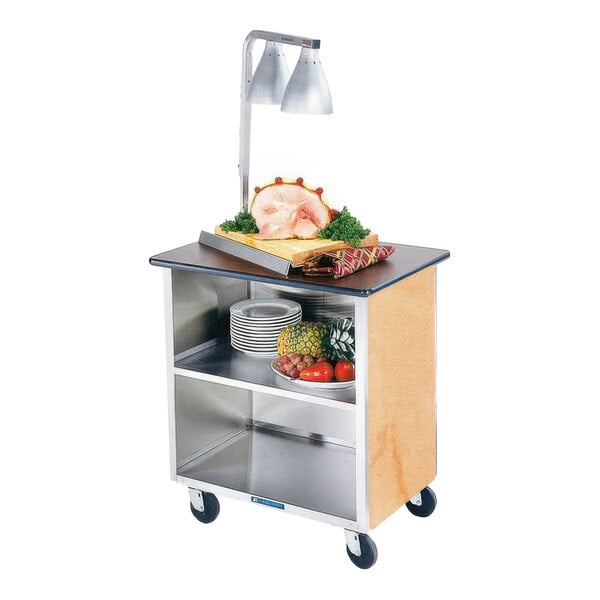 Lakeside 646HRM Heavy-Duty Stainless Steel Three Shelf Flat Top Utility Cart with Enclosed Base and Hard Rock Maple Finish - 22" x 36" x 36 5/8"