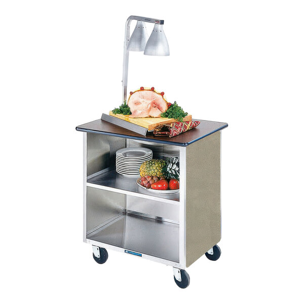 Lakeside 646BS Heavy-Duty Stainless Steel Three Shelf Flat Top Utility Cart with Enclosed Base and Beige Suede Finish - 22" x 36" x 36 5/8"