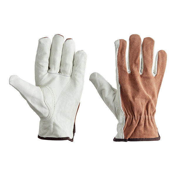 A pair of Cordova cowhide driver's gloves with brown and white stitching.
