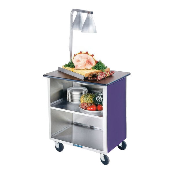 Lakeside 646P Heavy-Duty Stainless Steel Three Shelf Flat Top Utility Cart with Enclosed Base and Purple Finish - 22" x 36" x 36 5/8"