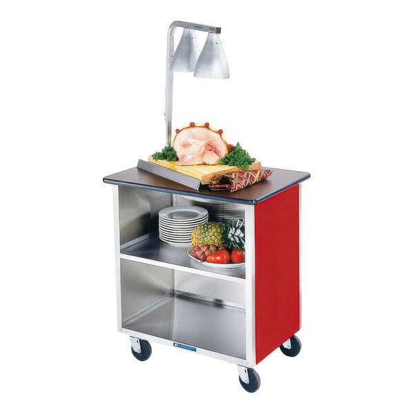 Lakeside 646RD Heavy-Duty Stainless Steel Three Shelf Flat Top Utility Cart with Enclosed Base and Red Finish - 22" x 36" x 36 5/8"