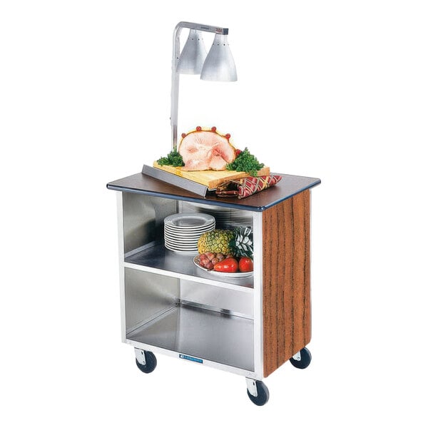 Lakeside 646VC Heavy-Duty Stainless Steel Three Shelf Flat Top Utility Cart with Enclosed Base and Victorian Cherry Finish - 22" x 36" x 36 5/8"